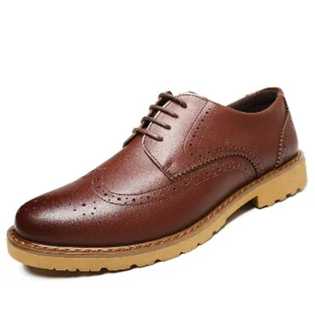 YEELOCA Юнеца Издълбани мъжки кожени обувки Британски Взривни Модели Ежедневни обувки на платформа Мъжки модел обувки Кожени обувки с брогами