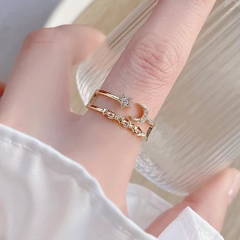 YIZIZAI Highquality Star Moon Ring for Women AAA Cubic Цирконий Plated 14к Real Gold Rings Gift Jewelry Bohemia Anillos Bijoux