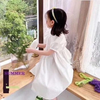 Бебешка рокля с пищни ръкави за момичета памучни принцеса рокля в корейски стил премяна детска Лятна нови дрехи от 2 до 12 години WS1653