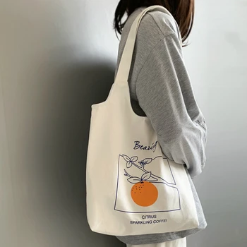Голям Размер Жени Платно Чанта Художествена Дамска Чанта Прост Оранжево Търговски Мъкна Торби На Рамо Голям Капацитет Практични Чанти