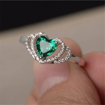 гореща разпродажба зелени сърдечни пръстен с кристал за жени годежни пръстени, брачни халки кубичен цирконий бижута дамска мода бижута