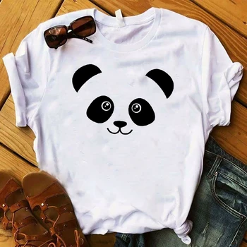 Дамски Дамски тениска Panda Face Printed Tshirt Ladies Short Sleeve Губим Tee Shirt Women Female Върховете Clothes Graphic T-shirt