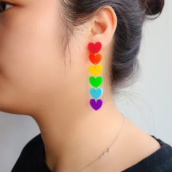 Дамски обеци за жени vintage Сладко Rainbow acrylic fringed long love heart new fashion jewelry Коледа earrings 2020 trend
