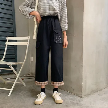Дамски Панталони 2021 Пролет Висока Талия Mori College Harajuku Soft Kawaii Момиче Бродирани Свободни Ежедневни Директни Дълги Панталони