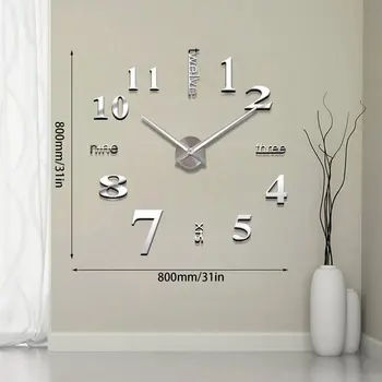 Декорация на дома акрилно огледало големи стенни часовници Мода цифров часовник огледало стенни стикер сребро