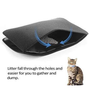 Домашен любимец Котка Let Mat Double Layer EVA Non-slip Foldable Pad Sand Cat Toilet Waterproof Leather Clean Pad Cats Clean Accessories☋