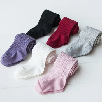 Есенни памучни чорапогащи за момичета черното е бяло, розово плетиво за деца за деца за момичета чорапи за деца за краката Топли чорапогащи