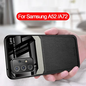 За Samsung Galaxy A72 A52 A32 A12 A51 A71 5G Луксозен Калъф от изкуствена Кожа, Стъкло, устойчив на удари Пълна Защита на Мека Делото Fundas