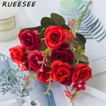 Изкуствени Цветя 5 Раздвоенных Градиентных Рози Букет от Хол с Маса за Хранене САМ на Сватба на Деня на Свети Валентин, Подарък Цвете Изкуство