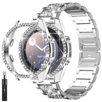 калъф + каишка за samsung galaxy watch 3 41 mm 45 band case with Women Dressy bling Гривна за galaxy watch 3 45 41 mm correa