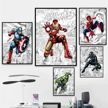 Капитан Америка, спайдър-Плакати и щампи на Marvel Comics Отмъстителите Платно Wall Painting Art for Picture Kids Home Decor