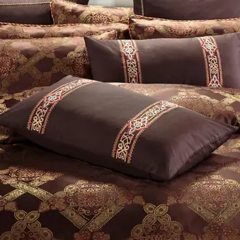 Кафяви кафе жакард луксозно спално бельо от памук петно легло пухени поп кралицата размер кърпи juego de cama linge de lit