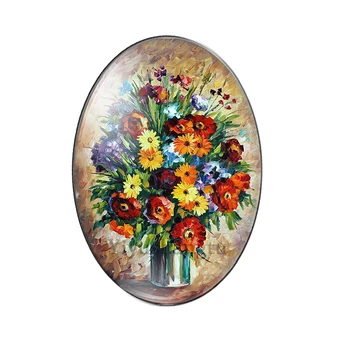 Красотата на ваза с пъстри цветя живопис 13x18mm/18x25mm/30x40mm Овална снимка стъкло кабошон плоски гърба да Прави изводи