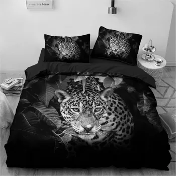 Леопард Черен Чаршаф Пухени Набор от 3D Животни Постелки Меки Утешител Спално Бельо Калъфка Поп Кралицата Пълен Размер Дома Texitle
