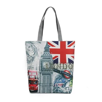 Лондон Британският Флаг Дамски Голяма Памучен Холщовая Чанти С Горната Дръжка За Чанта На Рамото На Пазарски Чанти