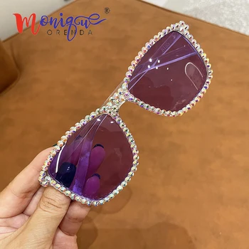 Луксозни Кристали Квадратни Слънчеви очила Жени 2020 Мода Розови, Прозрачни лещи Големи Слънчеви Очила oculos sol feminino