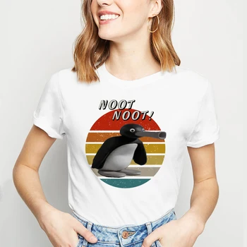Лятна тениска с принтом NOOT NOOT Graphic Смешни Penguin Top Shirt Сладко Cartoon Tees за жени с Къси ръкави и Дамски тениски