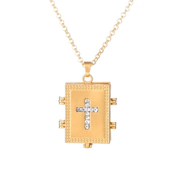 Матирано Матирано Злато Разширяване на Кръст, Медальон Свещеното Писание Колие Модни Бижута Памет Снимка Медальон Окачване за Жени, Мъже Подаръци