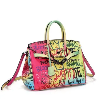 Мода Луксозна Дама Hangbags Дизайнерски Цвят Grafflti Messenger Bag Женски Чантата Си И Чанта