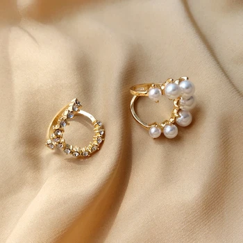 Модни Бижута Високо Качество Crystal Ring Популярен Стил 2021 Нов Дизайн В Два Реда Имитация На Перли, Пръстен За Момичета Дама Подаръци