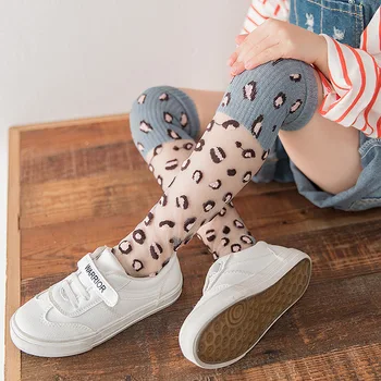 Момичета, Деца Коляното Чорапи Ленти точков Модел Детски стъклени Леопардовые Чорапи 6 цвята за 2~10 години, Бебешки Дълги Краката си Топли
