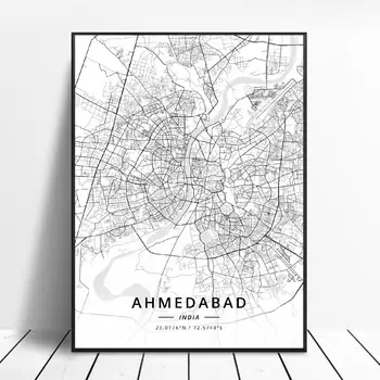 Мумбай Lucknow Нагпур Ченай Ахмедабад Ghaziabad Индия Платно Арт Карта Плакат