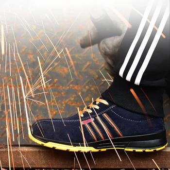 Мъжка Мода Защитни обувки Стоманени пръсти Металната средната плоча устойчива на плъзгане Анти-разбивающая работа Мъжете Окото Дишаща Конструкция Защитни обувки