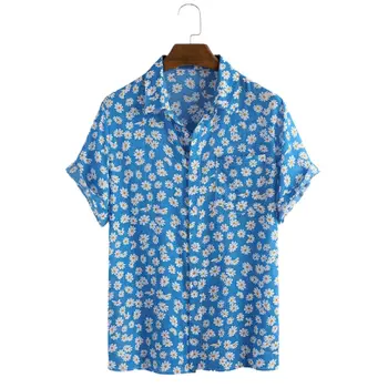 Мъжки Лятно Хавайско Плажната Ежедневни Риза С Копчета Празничен Цвете Топ С Къс Ръкав