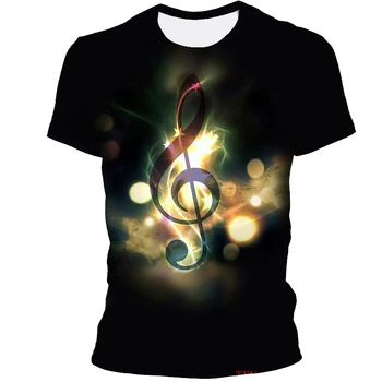 Мъжки Нов 3D-печатна Музикална Нота Musical Note Pattern Лятна Тениска С къси ръкави Casual Top