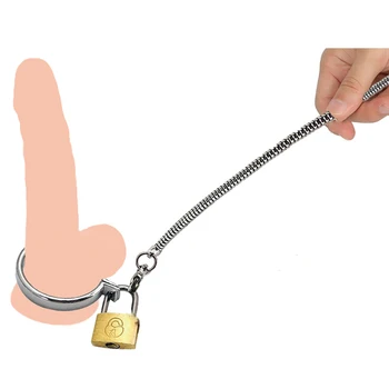 Мъжки Топката Мошонка Носилка метален пенис заключване cock Ring верига SM робството обезопасяване Забавяне на еякулацията БДСМ Секс играчка за мъже