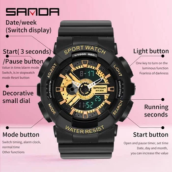 На BIANA Top Brand New Analog Digital Watch Woman Army Military Sports Watches Women Waterproof Casual Dress Clock G Shock Style