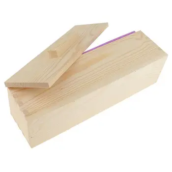 Направи си САМ Ръчно изработени Сапун Silicone Мухъл - Правоъгълна форма за сапун с дървена дървена капак - лилаво + дърво, 900 мл