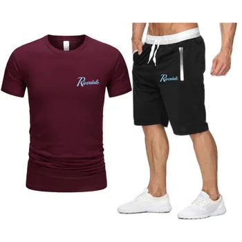 Негабаритная тениска 2021 Аниме River Printing Градинска Облекло MenHarajuku Brand Sets Мъжки дрехи Летни Плажни Шорти Спортен костюм