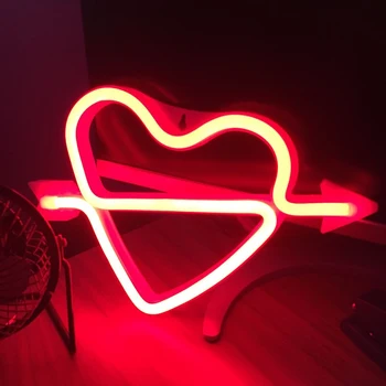 Неонови Сърдечни Нощни Лампи LED Cupid's Bow Sign формата на сърце Wall Decor Light за Коледа,рожден ден,Kids Room,Living Room,Wedding