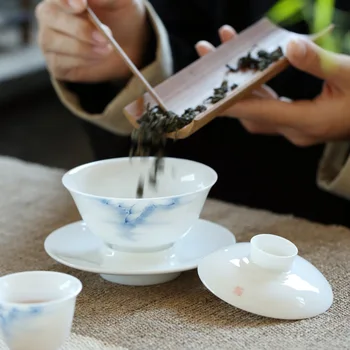 Нефритовая глина ръчно рисувани бял порцелан Кунфу порцелан подглазурный цвят китайски стил ретро чаена чаша, чаена чаша цзиндэчжэнь