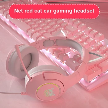 Нов K9 Pink Wired Игра на Котка Ear Headset с микрофон HiFi 7.1 Channel Gaming Music Слушалки за Компютър, Лаптоп