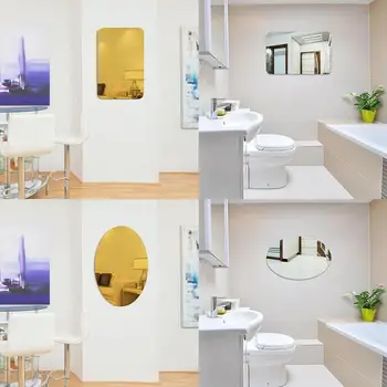 Нов Тоалетен огледало стенни стикер Огледални Стенни Стикер Овалния Самоклеящийся Декор Stick On Art Decor