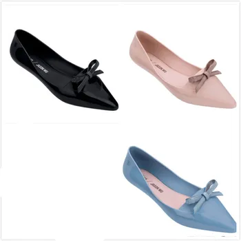 Нова Мелиса дамски единичен обувки мода европейската и американската остроконечная обувки на равна подметка корейски сандали лук желе обувки SHW055