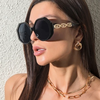 Нови Луксозни Реколта Полигональные Слънчеви очила Дамски Модни маркови дизайнерски Големи Слънчеви очила на Жените по-Голяма рамка Шоу Нюанси Gafas de