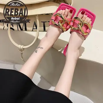 Нови Чехли Дамски Обувки Жена 2020 Високо Качество Пързалки Сандали Дамски Обувки Мода Дизайн Метално Покритие Плоски Обувки Дамски Чехли