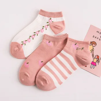 Нови Чорапи Дамски Летни Памучни Розови Праскови Висококачествени Harajuku Japanese Fashion Kawaii Момиче s Сладко Ankle Crew Socks