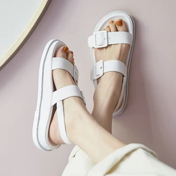 Открит Чорап Дамски Обувки Falt 2021 Лятна Платформа От Естествена Кожа Сандали За Жени На Нови Офис Дама Работна Обувки Жена