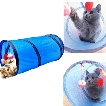 Пет Cat Toy Tunnel 2 Дупки Play Фън Тръби Топки-Сгъваем Бръчка Kitten Toys Кученце Поровете Заек Play Dog Tunnel Фън Тръби Fold