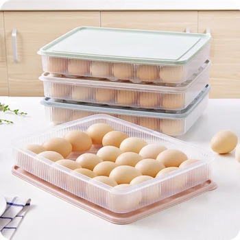 Пластмасов Контейнер за Съхранение на яйца за 24-Мрежест Дяволската Тава За яйца с Капак Кутия за Съхранение на Яйца за хладилник