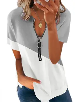 Плюс Размера на Дамско тениска геометричен принт V-образно деколте с къс ръкав Тениска с Градинска Ежедневна Мода Европейския Жена Тениски, Потници