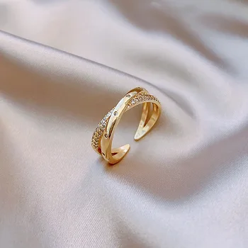 Прост лек луксозен кръст циркон отворен пръстен с модерен дизайн корейски дамски бижута сексуално регулируем пръстен годежен пръстен