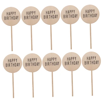 Рожден ден на Cupcake Топперы Сам Party Favors Kit, Торта Topper Дървена Cupcake в цилиндър За Торта И Торта Декорация - 10 pack