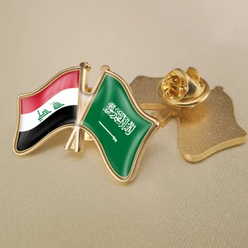 Саудитска Арабия и Ирак Кръстосани Двойни Знамена Приятелство Отличителни Игли Брошки Икони
