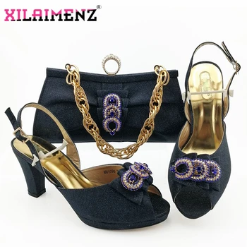 Секси Италиански дамски обувки Подходяща Чанта в Пурпурном цвят Африканска майка Обувки и чанта Набор от Украсяват кристали за парти