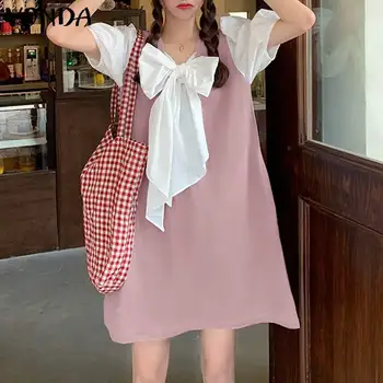 Секси лятна рокля Секси С къс Ръкав Bowknot Party Mini Dress Holiday Сарафан 2021 VONDA Casual Vestidos S - Robe Femme